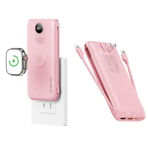 Diamuar 10000mAh Power Bank with AC Wall Plug, 22.5W SCP/20W PD Fast Charging, Built-in (Type-C+Lightning) Cables, Wireless Charger for Apple Watch Series 10/9/8/7/SE, LED Digital Display, All-in-One for iPhone, Samsung, AirPods