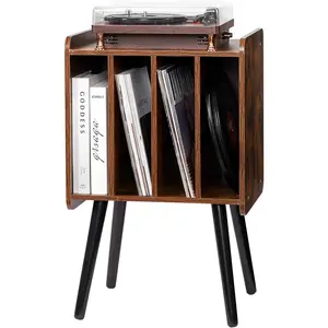 VEVOR Record Player Stand, 2 Tiers Turntable Stand with 4 Cabinets, Holds up to 100 Albums, Wooden Vinyl Record Storage Cabinet with Display Shelf for Bedroom, Living Room, Brown
