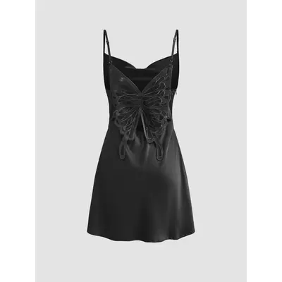 satin cowl neck ruched butterfly mini dress Buy Cider Black Satin Cowl Neck Ruched Butterfly Mini Dress (M) Online
