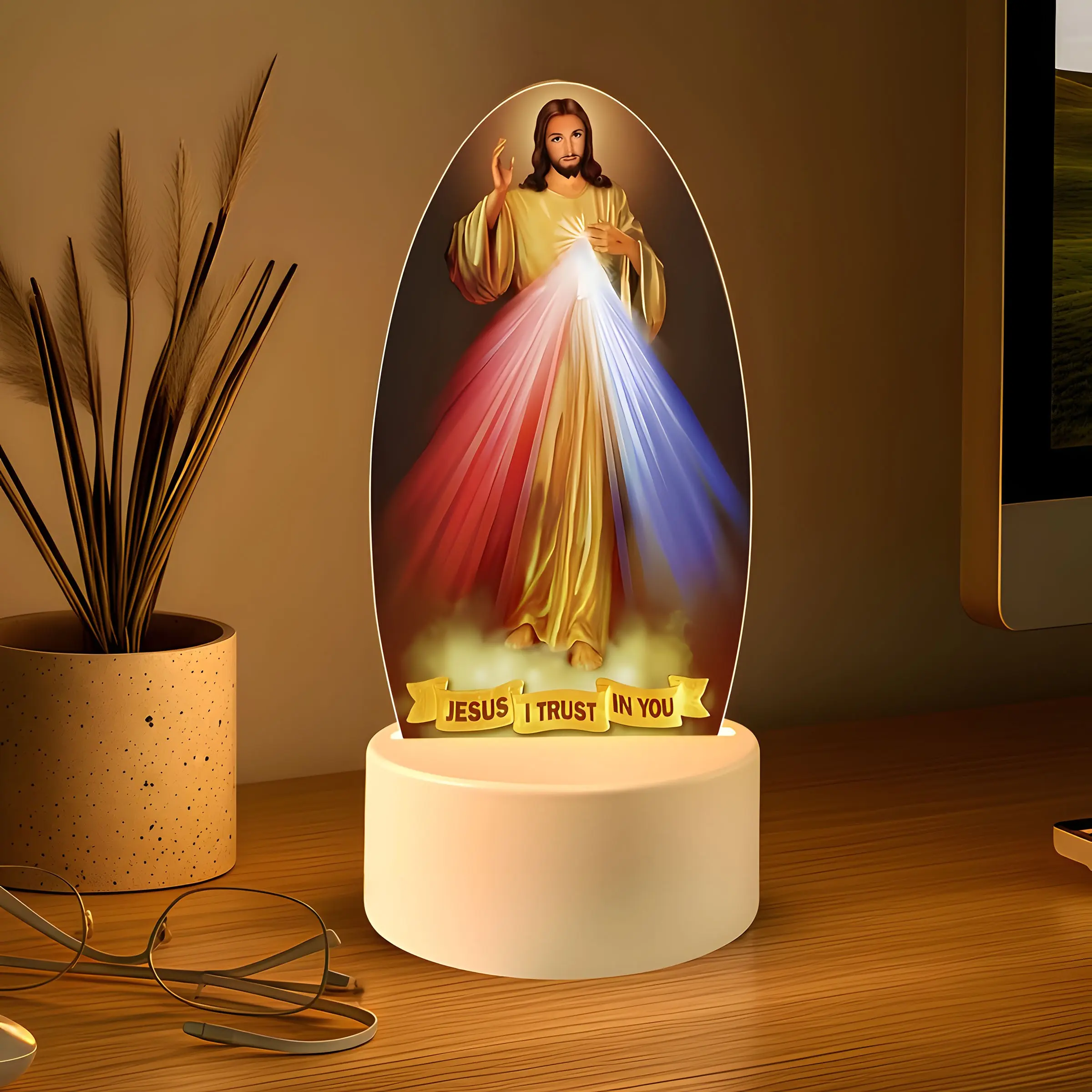 Acrylic Night Light Lamp, Warm Color Design, Ambient Night Lights, Decorative Lighting, USB Powered, Ideal for Prayer Rooms & Offices, Perfect Gift for Birthdays, Christmas, New Year