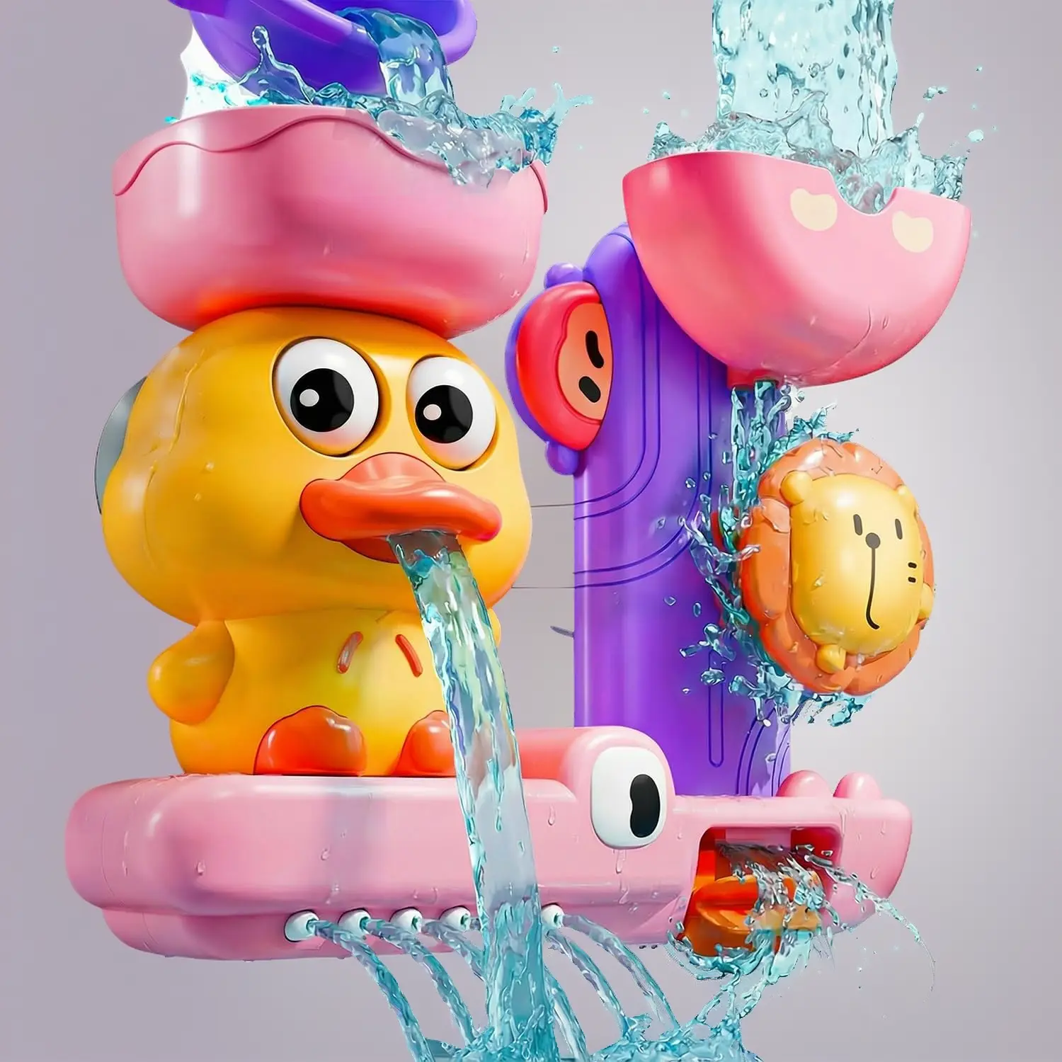 Pink Bathtub Float & Sprinkle Dog Toys, BPA-Free Non-Toxic Water Play Set for 12+ Months-3 Years Girls, Ideal Birthday Gift for Toddlers (Pet Supplies Accessory), Girl