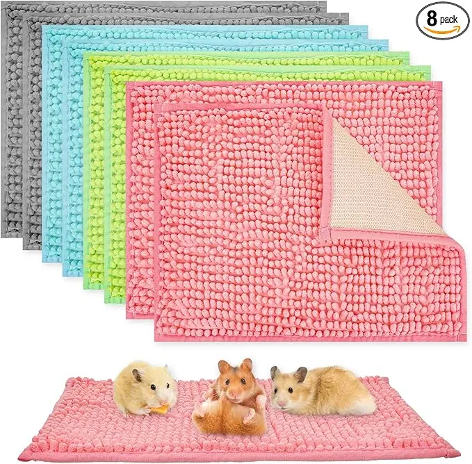 8-Pack Washable Guinea Pig Cage Liners – 16x12 Inch Fleece Mats, Reusable Small Animal Bedding Pee Pads for Bunnies, Chinchillas & Hamsters – Non-Slip, Super Absorbent, Machine Washable