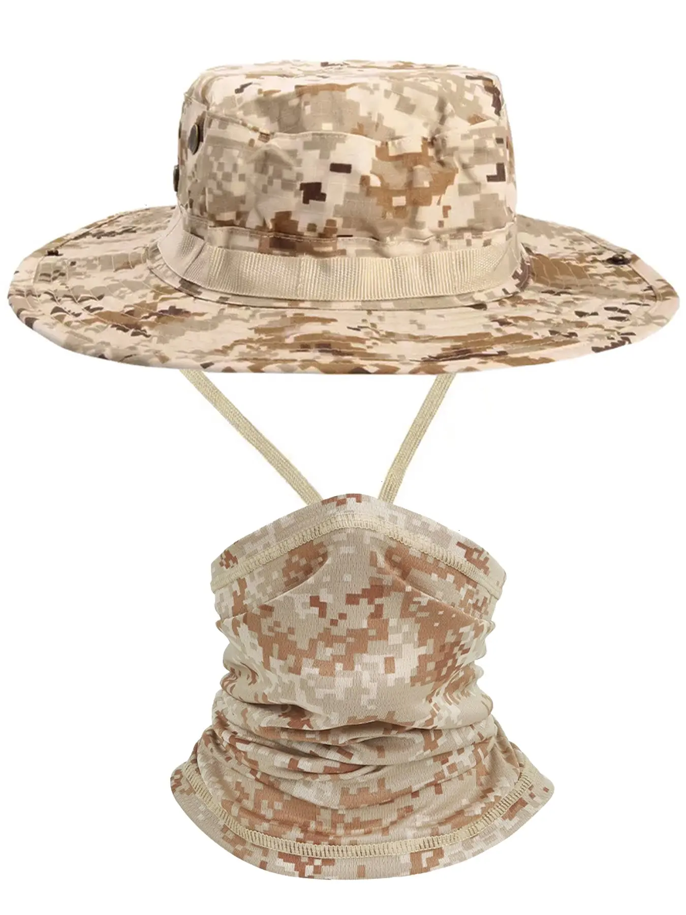 Men's Camouflage Hat and Wide Brim Set, UV Protection Tactical Fisherman Hat, Outdoor Sports Hiking Camping, Breathable Fishing Cycling Gear, Sports Outdoor Hats