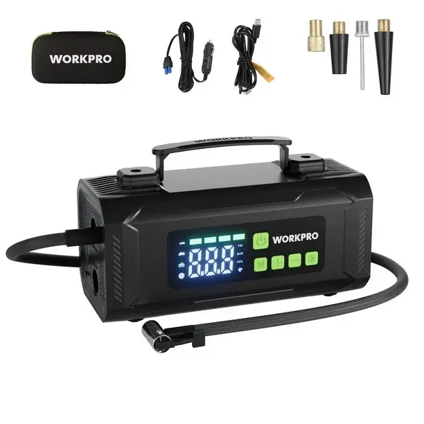 #Summersales WORKPRO Tire Inflator Portable Air Compressor, 12V Electric Air Pump 150PSI for Car Tires with Pressure Gauge, 3X Faster Portable Tire Inflator for Car Motorcycle Bicycle Ball with Dual Power Supply