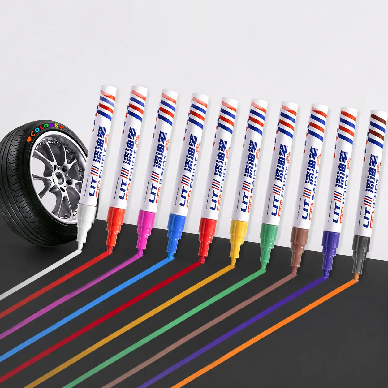 12-Color Permanent Oil-Based Marker Pen Set with Opaque Ink, Waterproof Quick-Dry Marking Tool for Tire Lettering, Automotive Tires & Rims, Crafting Supplies for Metal, Wood, Glass, Plastic, Rock DIY