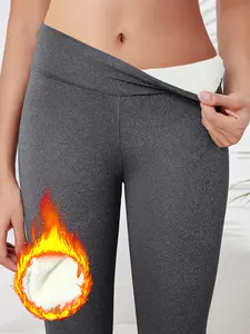 Women's High-Waisted Fleece Lined Leggings, Sporty Tight-Fit Winter Bottoms, Thick Warm Insulation Casual Pants for Fall & Winter Seasons, Sports Bottoms