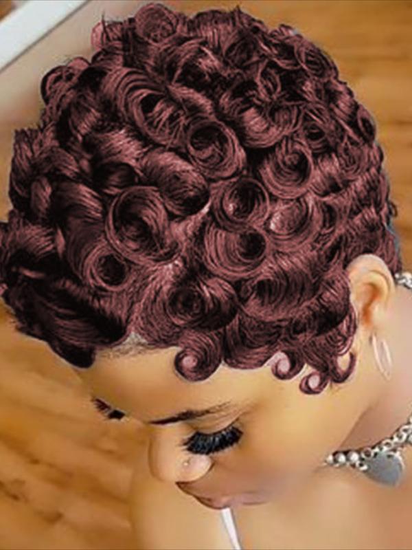 Curly Wave Wig Pixie Cut Wig for Women Halloween Wig Full Machine Made Wig 150% Density 6 Inch Human Hair Wigs