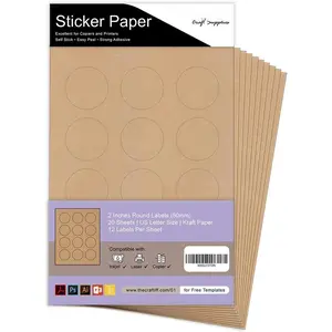 Round  Labels Stickers Printable Paper Brown Color - 2 inches - Pack of 240 Labels - 20 Sheets
