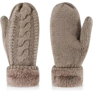 Winter Warm Mittens for Women, Unisex Soft Thermal Fleece Lining Mittens, Cozy Thick Knitted Gloves for Cold Weather