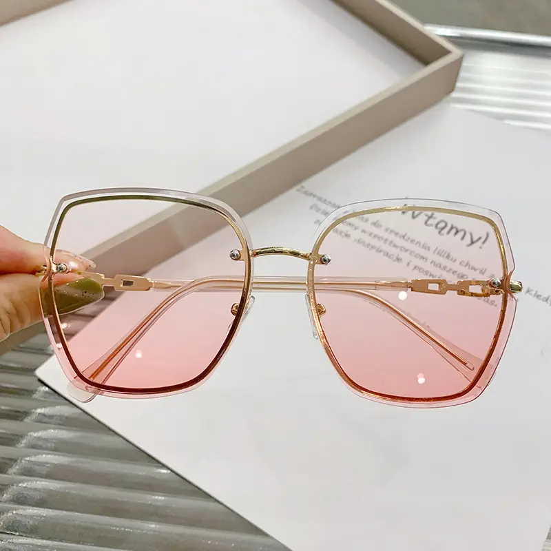 Women's Blush Pink Frameless Polarised Sunglasses - Internet Celebrity Style, Large Frame, Light-Colored Lenses, UV400 Protection, American Retro, Outdoor Fit Over Trendy Cut-Edge Eyewear unisex casual active men's