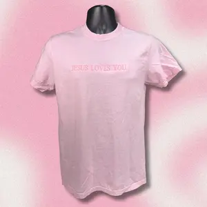 Women's Short-Sleeve Comfortable Fit Casual Embroidered "Jesus Loves You" Comfort Colors Tee
