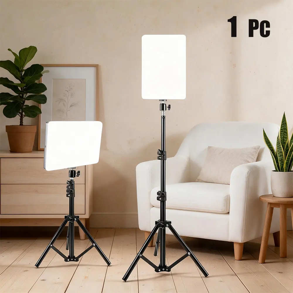10‑Inch LED Square Video Light Kit, USB‑Powered Dimmable Bi‑Color Studio Panel Light with Extendable Tripod Stand, Universal 1/4" Ball Head & Phone Holder for YouTube Vlogging, Live Streaming, Portrait Shooting