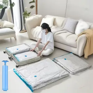 6-piece set of vacuum storage bags for clothing, saving space. Comes with a manual pump for compressing clothes, pillows, duvets, blankets and bedding. Travel-friendly, convenient and space-saving storage bags Vacuum Compression Bag