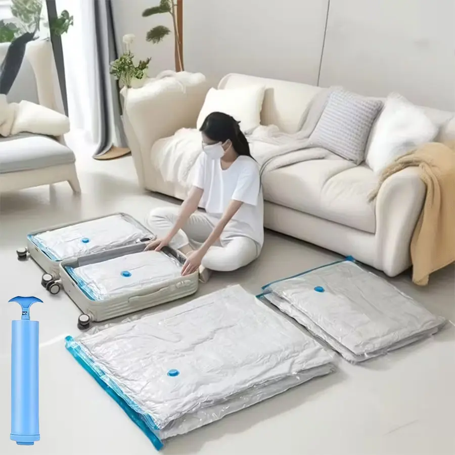 6-Piece Vacuum Storage Bags for Clothing, Space Saver Compression Bags with Manual Pump, Ideal for Clothes, Pillows, Duvets, Bedding, Travel-Friendly Vacuum Compression Bags