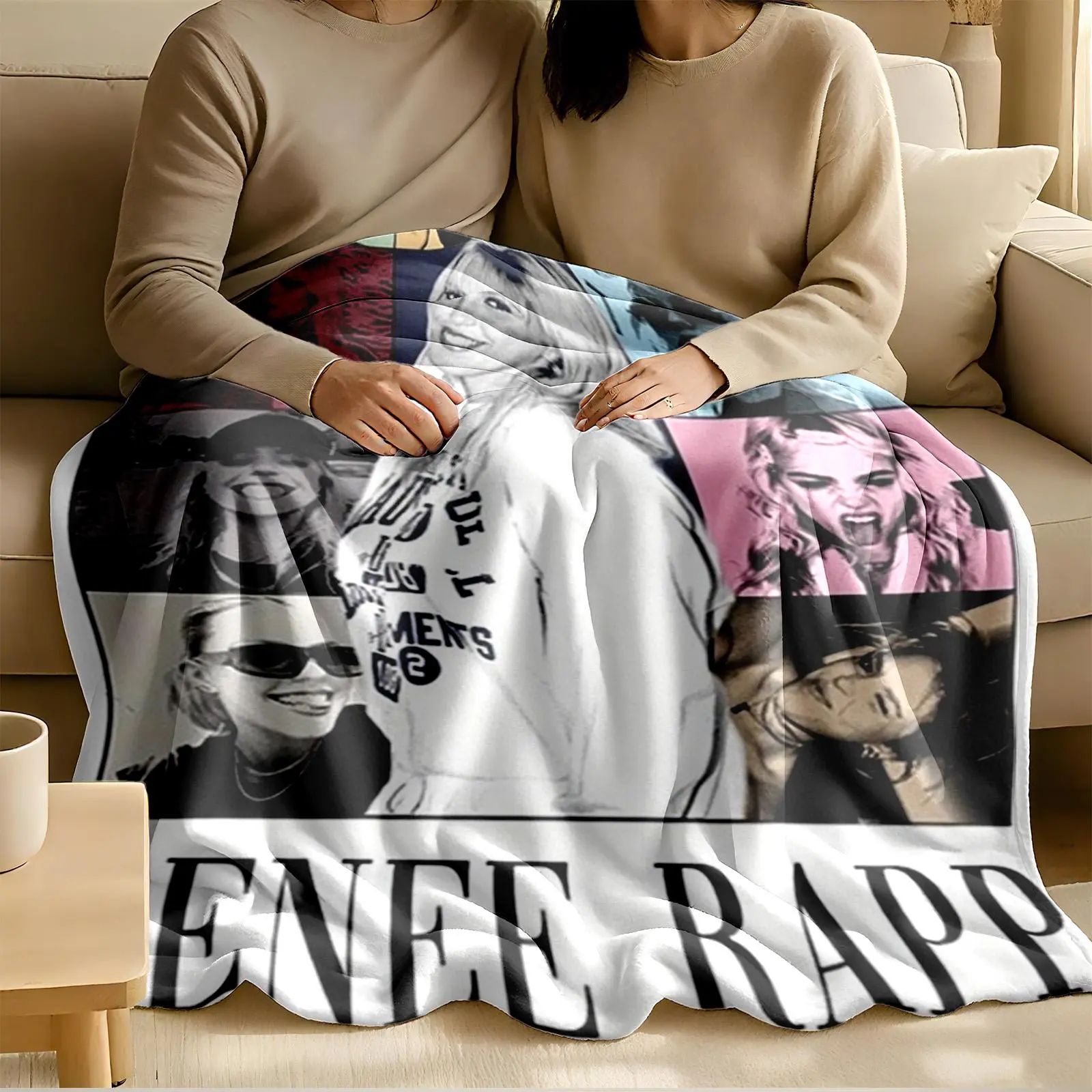 1 piece Renee Rapp Multi-Style Photo Collection themed flannel blanket - Super soft fluffy flannel blanket, suitable for sofas and beds, all-season use, modern design, digitally printed pattern, 100% polyester material, machine washable, suitable