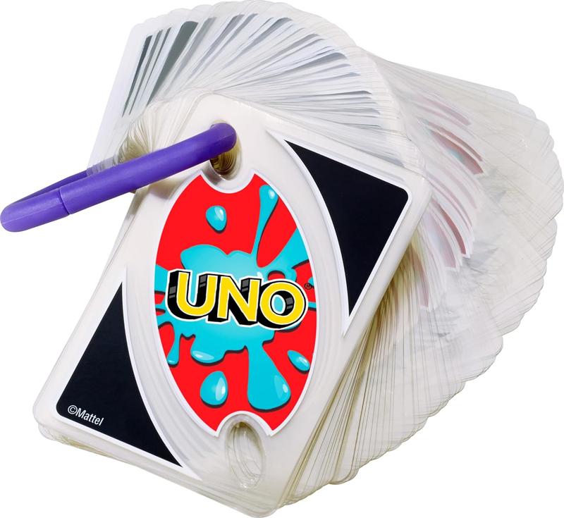 UNO Splash Card Game with Waterproof Clear Cards Portable Clip for Travel Camping and Game Nights Away Durable Plastic Cards for Anywhere Play