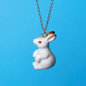 White Rabbit Necklace | Camp Hollow Ceramic Animal Jewelry | Porcelain Pendant