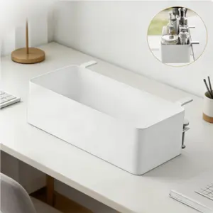 Simple Desk Side Storage Box, Hanging Layered Storage, No-Drill Installation, Dorm Bedside Office Desktop Organizer