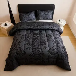 3pcs Bedding Set with Pillowcases, Soft Breathable Quilted Design, Skull Pattern, Ideal for Bedroom Dorm Home Use