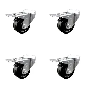 Service Caster SCC-SSSSBHTTL20S3514-PHS-4 Stainless Steel Phenolic Swivel Bolt Hole Caster with 3.5 x 1.25 in. Black Wheels - Set of 4