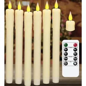 Upgraded Real Wax LED Flameless Taper Candles with Remote, 6 count  Dripping Candlesticks  Operated  Flickering - 9.6" Long Realistic  Candle Sticks for /Wedding/Xmas Decor