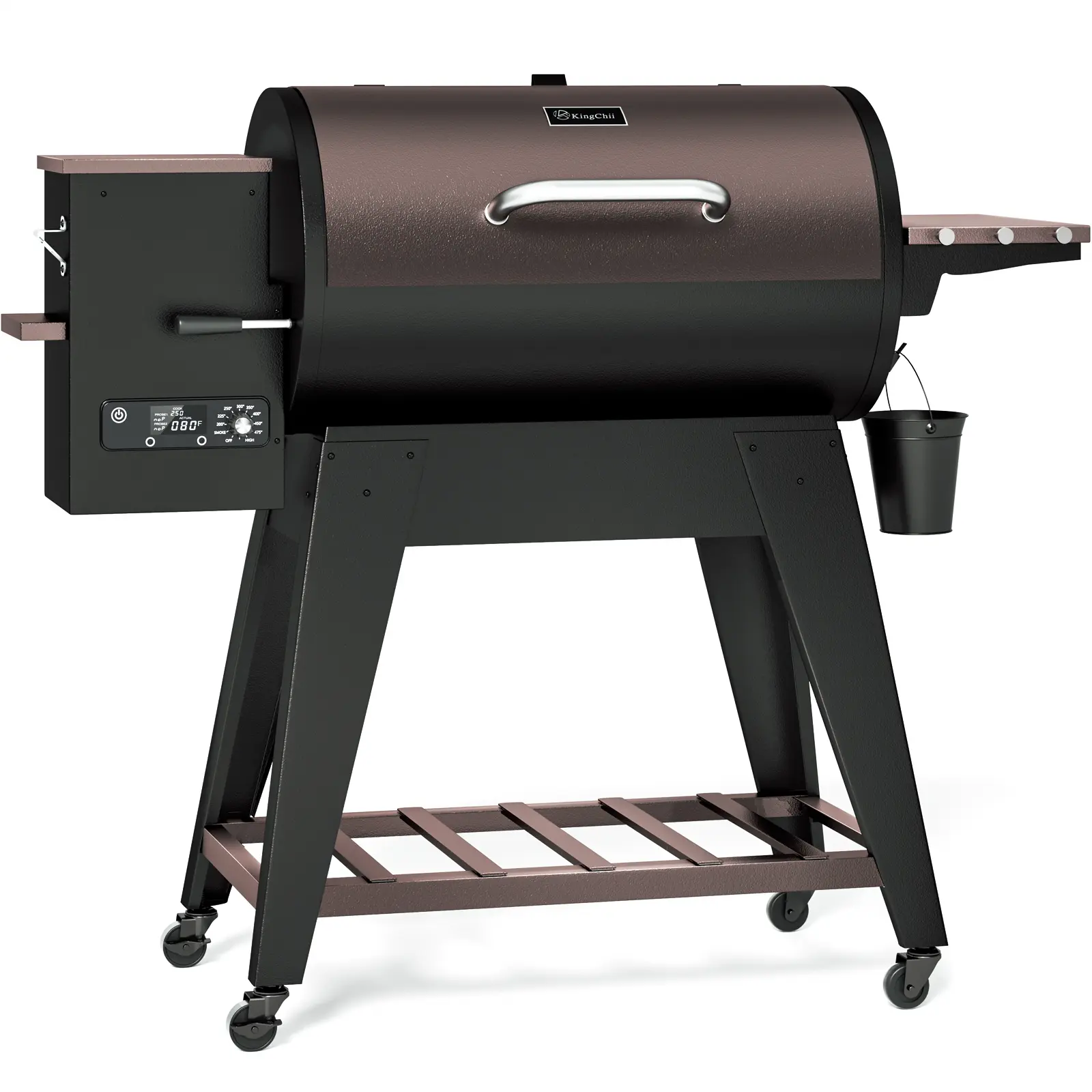 KingChii Wood Pellet Grill & Smoker, Electric Pellet Smoker Grill, 766 sq. in. Cooking Capacity, 18.3LB Hopper for Outdoor Patio Cooking Barbecue(Up to 500°F)-Brown