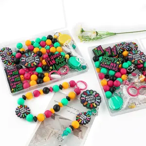 DIY Beads Kit, Silicone Beads & Acrylic Sticker & Badge Pendant, DIY Jewelry Making Supplies for Bracelet Necklace Earrings