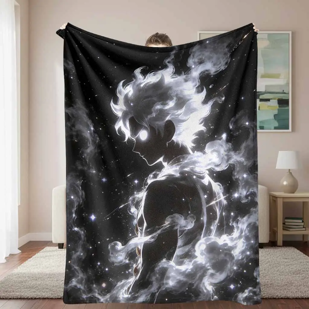 Anime Inspired Warrior Flannel Blanket - Flannel Fabric, Glowing Silhouettes, Lightweight Weave, Super Soft Breathable Plush Throw for Home & Travel, Cozy Warm Holiday Gift Home Decor Bedspread, Multi-Size