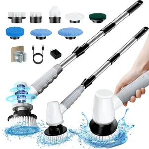 Electric Spin Scrubber, Shower Scrubber with Long Handle 2Speeds, Cordless Cleaning Brush with 8 Replaceable Brush Heads and Adjustable Extension Handle, Shower Cleaning Brush for Kitchen Bathroom