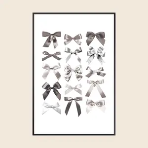 Black & White Bows Fashion Coquette Wall Art, Chic Vintage Y2K Girly Retro Poster Print, Living Room Bedroom Apartment Dorm Decor