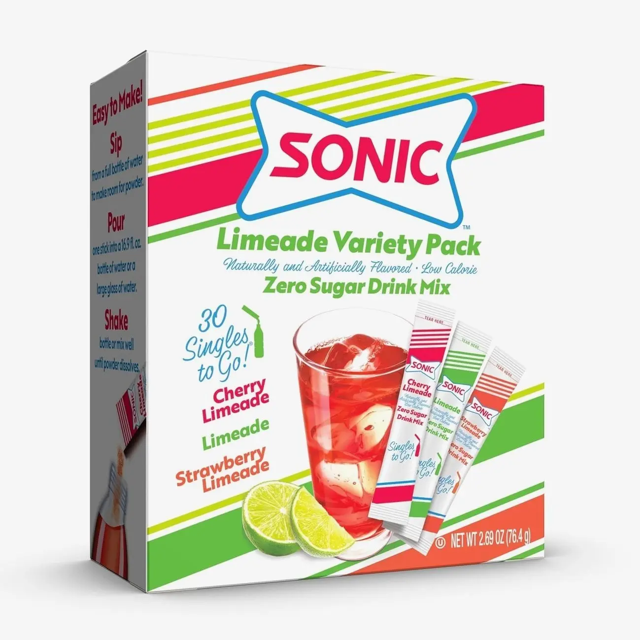 Singles To Go! Sonic Drink Mix, Limeade Variety Pack, 30 Packets