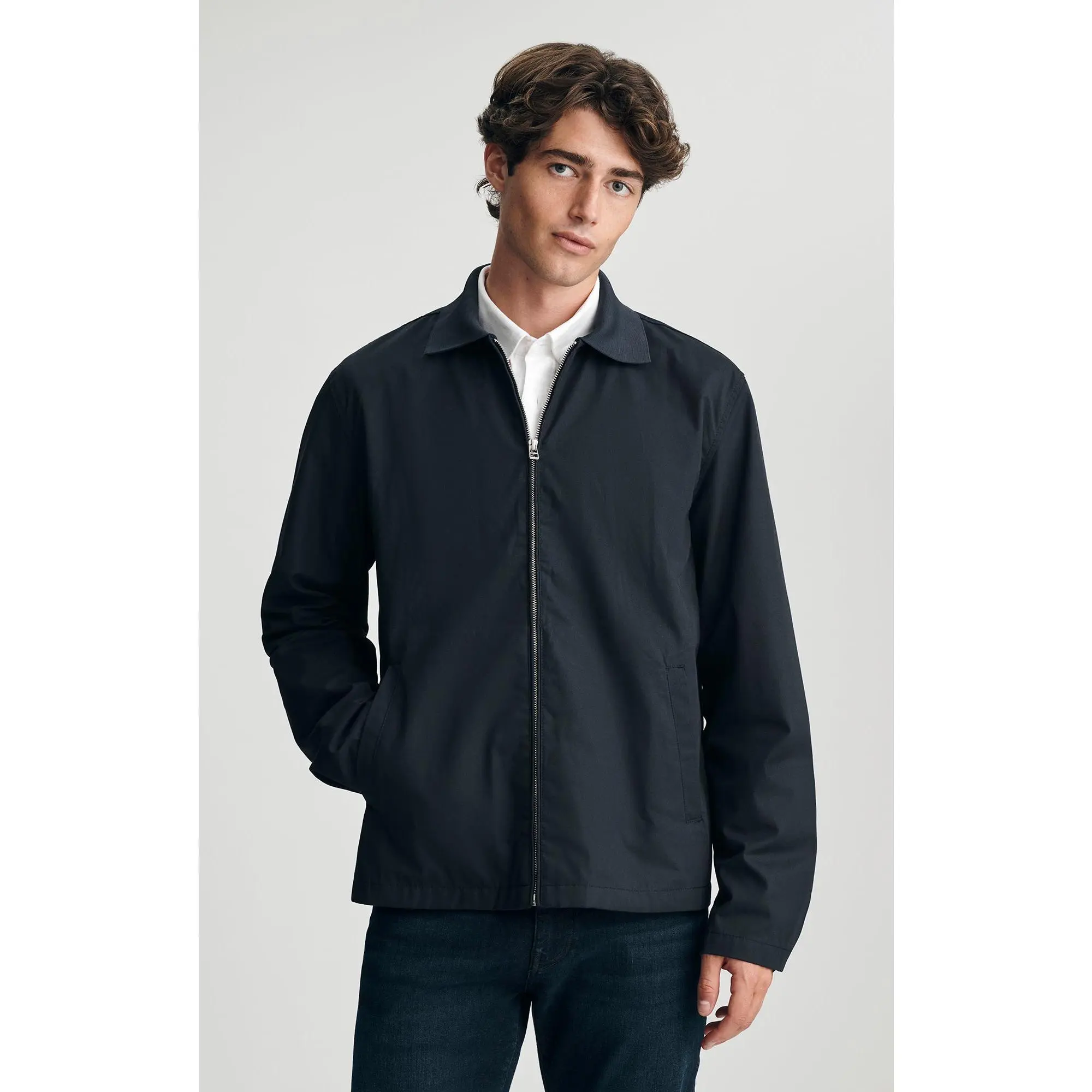 Men's Dark Navy Zipper Front Overshirt Jacket, Casual Wear, Regular Cut Zip Overshirt