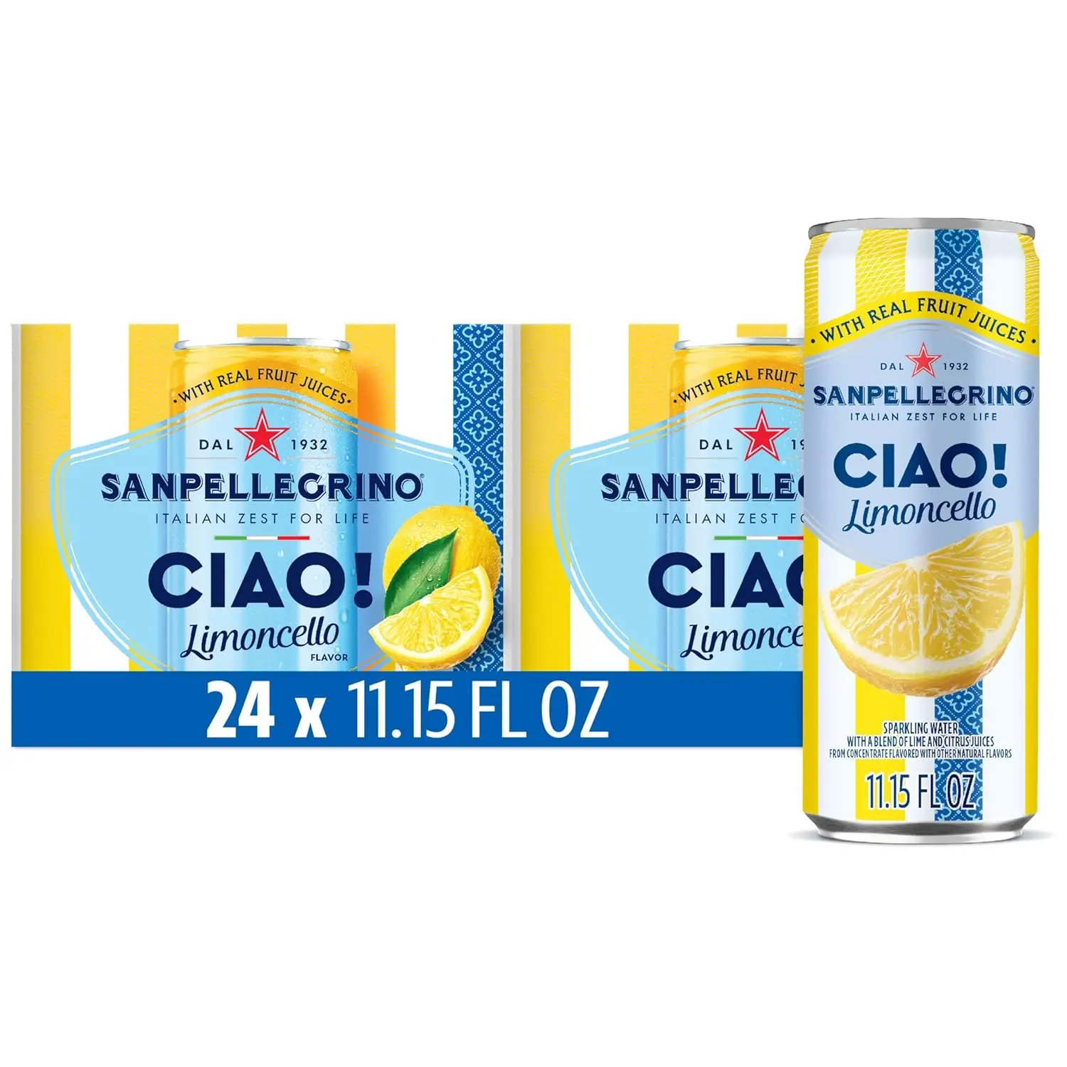 Limoncello Flavored Sparkling Water, Italian Sparkling Water, 24Pk