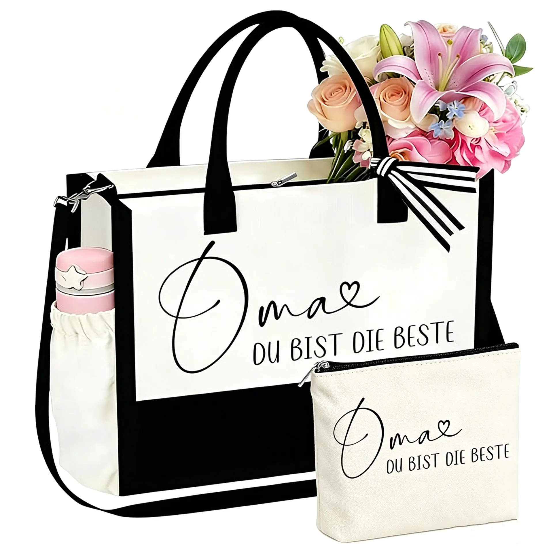 Ysound Grandma Gifts Women's Canvas Tote Bag with Cosmetic Bag, Cotton Bag, Canvas Tote Bag for Grandmother, Shopping Bag as Birthday Gift, Gift for Grandma for Birthday, Mother's Day