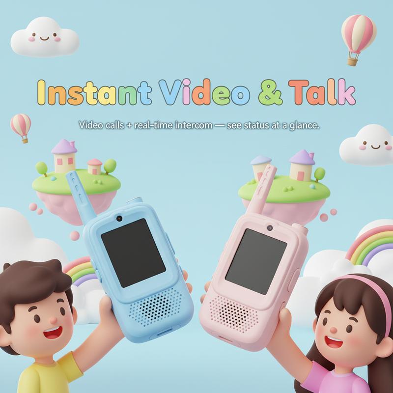 Careenoah Kids' Video Walkie Talkies in Pink & Blue with Cartoon Character Designs for Real-Time Communication Safe Long-Lasting Power