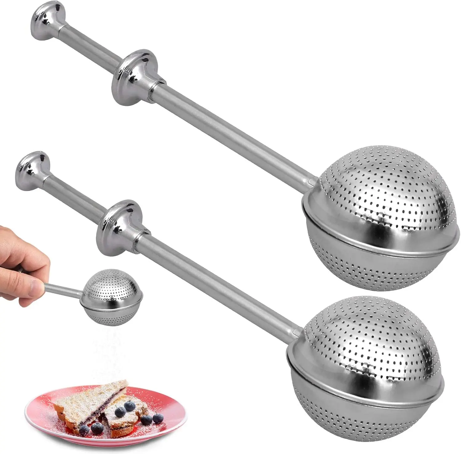 "Stainless Steel Dusting Wands – One-Handed Sugar, Flour & Spice Dusters for Baking, Easy Spring Handle, Perfect for Sifting & Shaking"