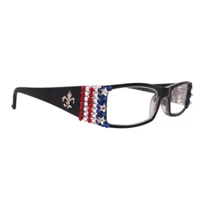 Freedom Shine, (Bling) (Fleur De Lis) Women Reading Glasses W  Genuine European Crystals  (Black)  NY Fifth Avenue