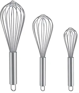 Whisks for Cooking, 3 Pack Stainless Steel Whisk for Blending, Whisking, Beating and Stirring, Enhanced Version Balloon Wire Whisk Set, 8"+10"+12" Plateau ELK