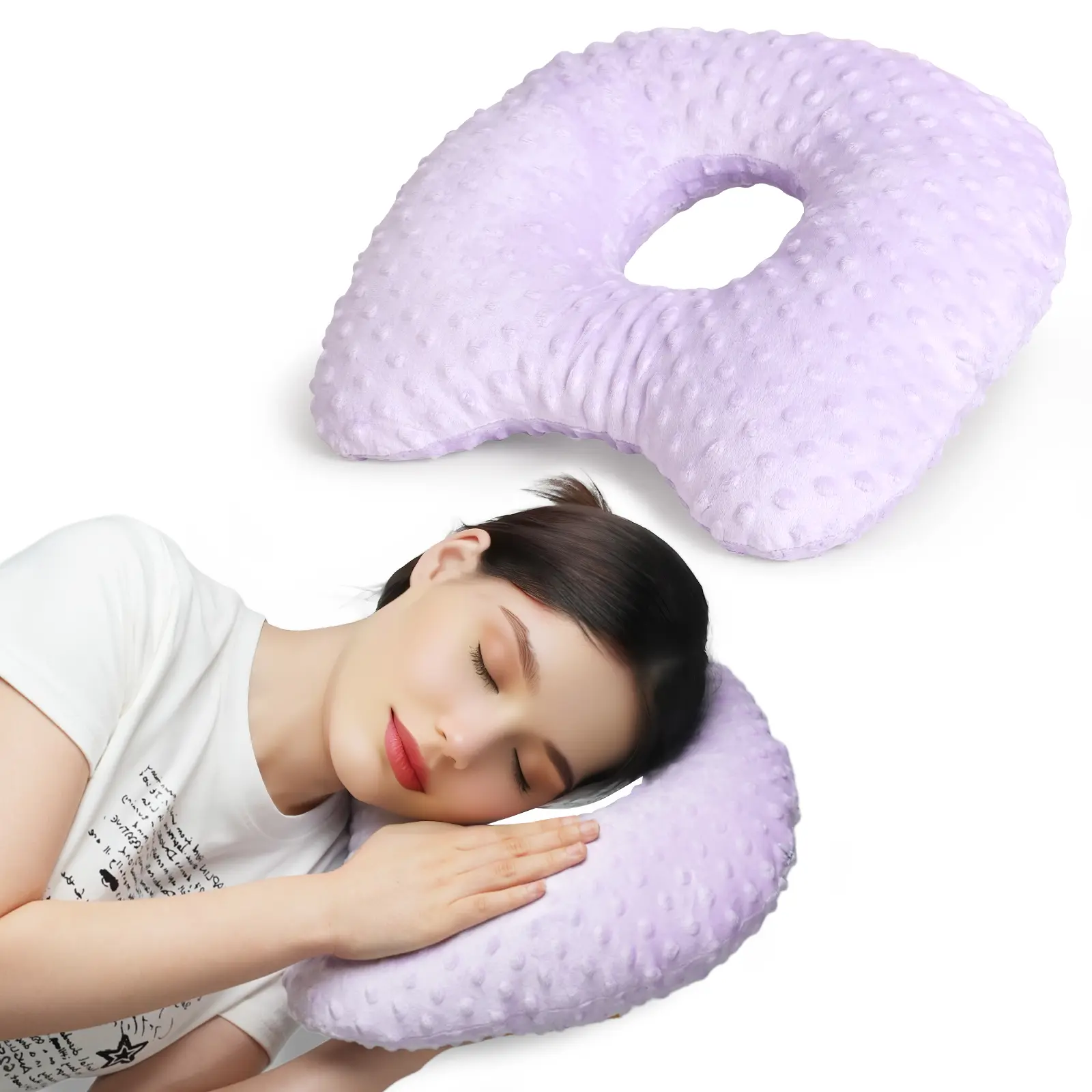 Ear Hole Design Sleeping Pillow, 1 Count Comfortable O-shaped Pillow for Side Sleepers, Soft Neck Pillow for Home Bedroom Dormitory, Bedding Supplies, Travel Neck Cushion, Neck Rest Cushion