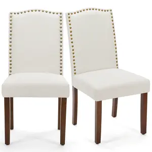 Armless Legged Modern Accent Chair - Linen Upholstered Parsons Chair with Soft Padding, Nailhead Trim, Wood Legs for Dining Room, Living Room, Armless Legged Chair