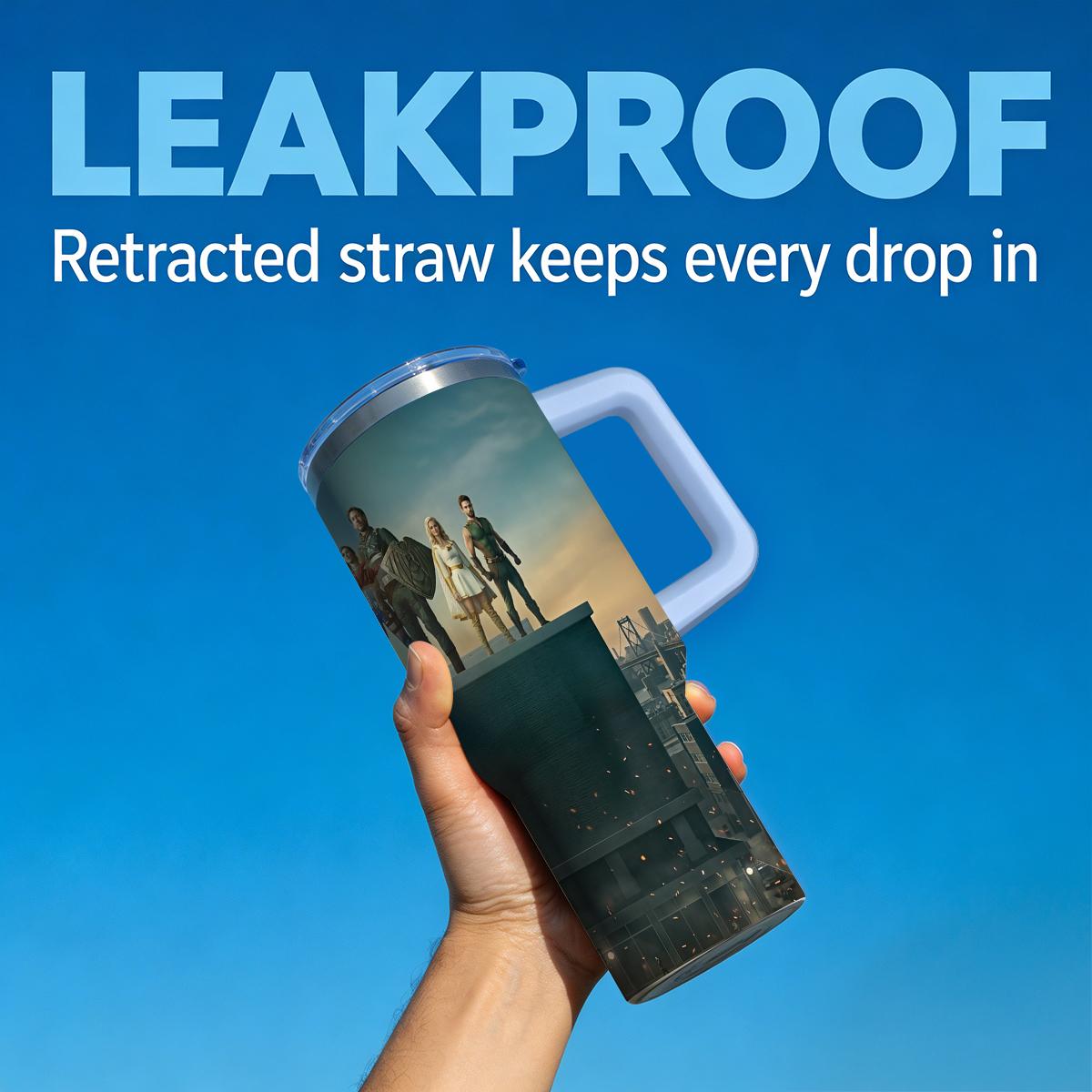 30 oz The Boys "The Seven" Series Insulated Tumbler, Ultimate Anti-Hero Travel Mug with Superhero Graphic, Comfort Handle & Straw, Perfect Gift for Sci-Fi Series Fans, Season 5 Celebration Edition