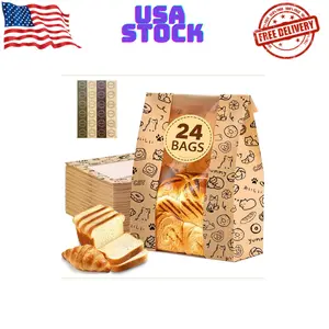24PCS Paper Bread Bags for Homemade Bread and Sourdough, Clear Window & Sealing Stickers