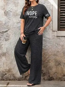 Plus Size Casual Two-Piece Set, Portrait Printed Tie-Dye Short Sleeve T-Shirt and Wide-Leg Pants, Suitable for Daily Casual Outings.