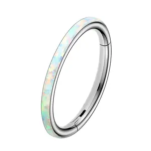 Oufer 18G Opal Nose Hoop Ring Hinged Segment Helix Earring