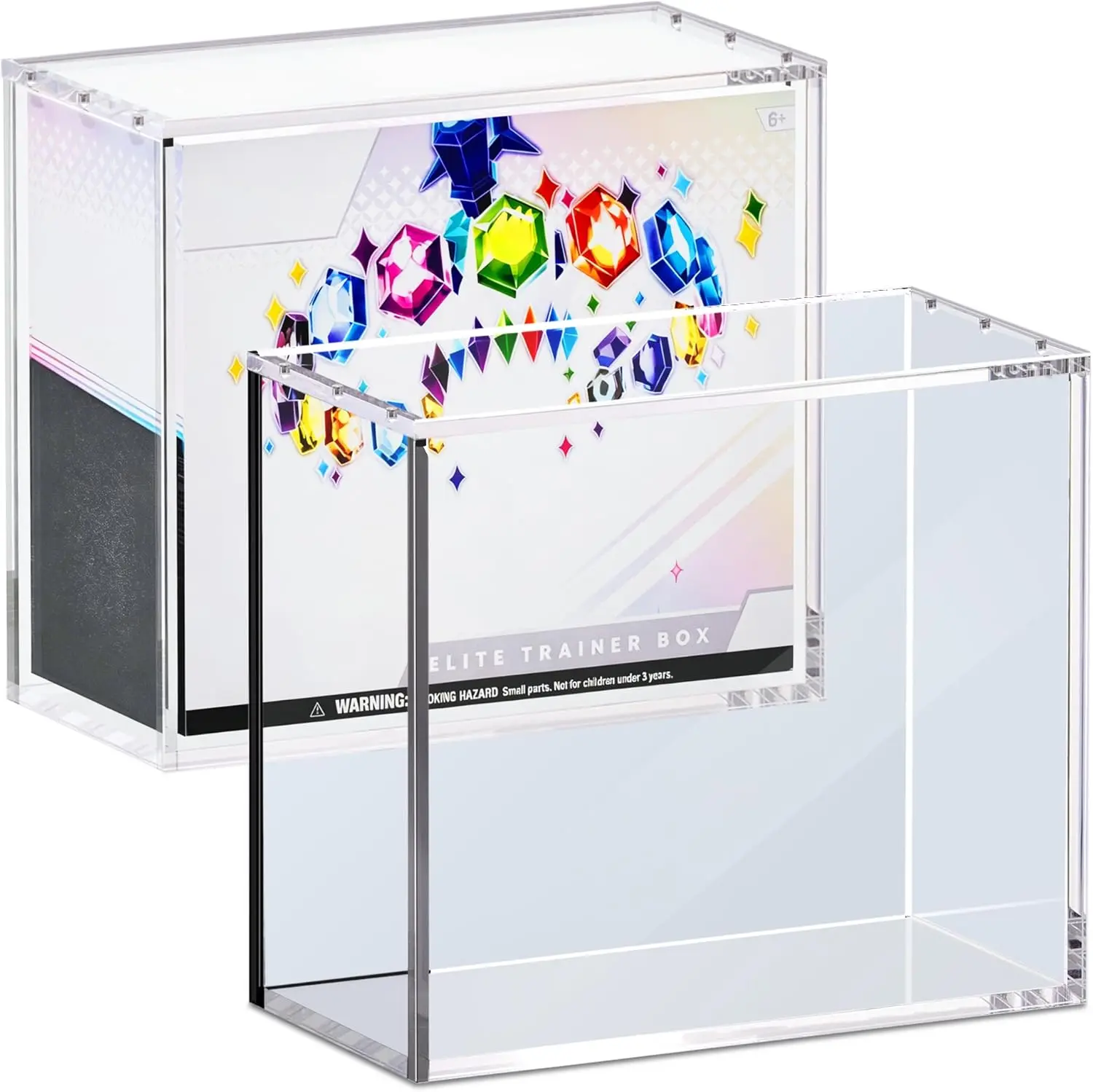 Solid Rectangular 7.48x3.54in Single Unit Elite Trainer Box (ETB) Protector - Stackable Acrylic Collector Display Case with Magnetic Close, UV Resist, Foot Pads, Fading Prevention, Dust Proof, Organized Setup, 1 Cleaning Cloth for Gaming Rooms