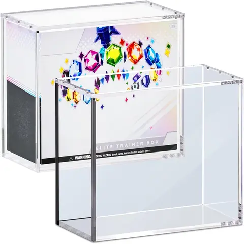 Solid Rectangular 7.48x3.54in Single Unit Elite Trainer Box (ETB) Protector - Flat Transparent Acrylic Trading Card Organizer, Magnetic Close, UV Resist, Foot Pads, Dust Resistant, Standing Storage Box w/ 1 Cleaning Cloth for Gaming Rooms