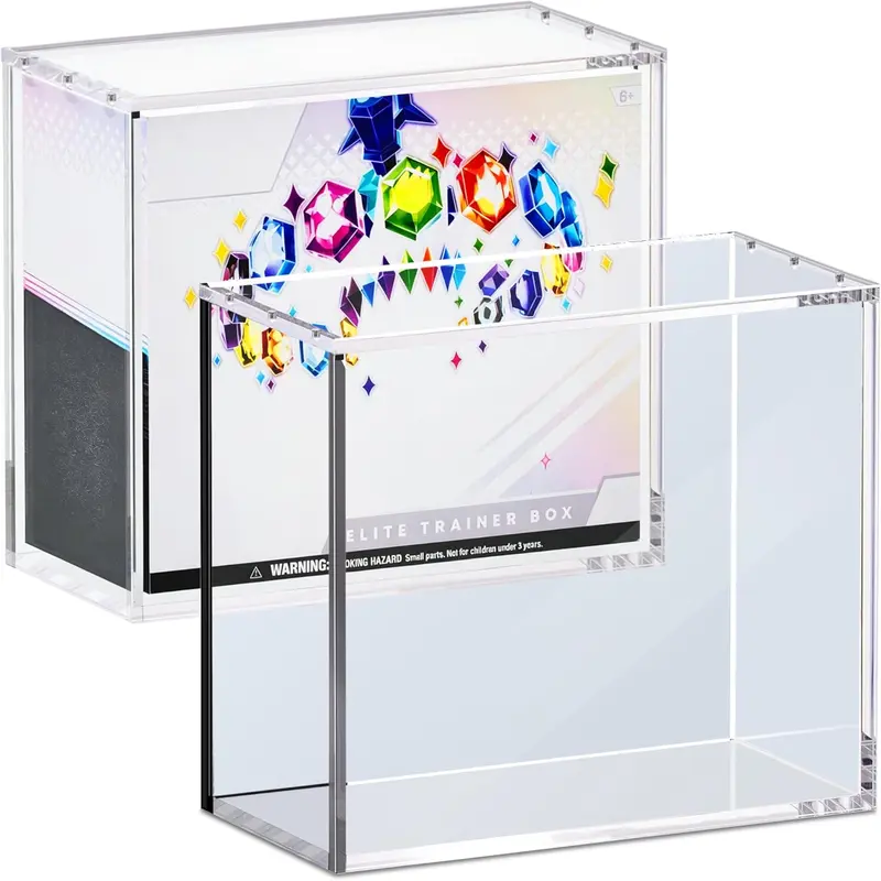 Solid Rectangular 7.48x3.54in Single Unit Elite Trainer Box (ETB) Protector - Flat Transparent Acrylic Trading Card Organizer, Magnetic Close, UV Resist, Foot Pads, Dust Resistant, Standing Storage Box w/ 1 Cleaning Cloth for Gaming Rooms
