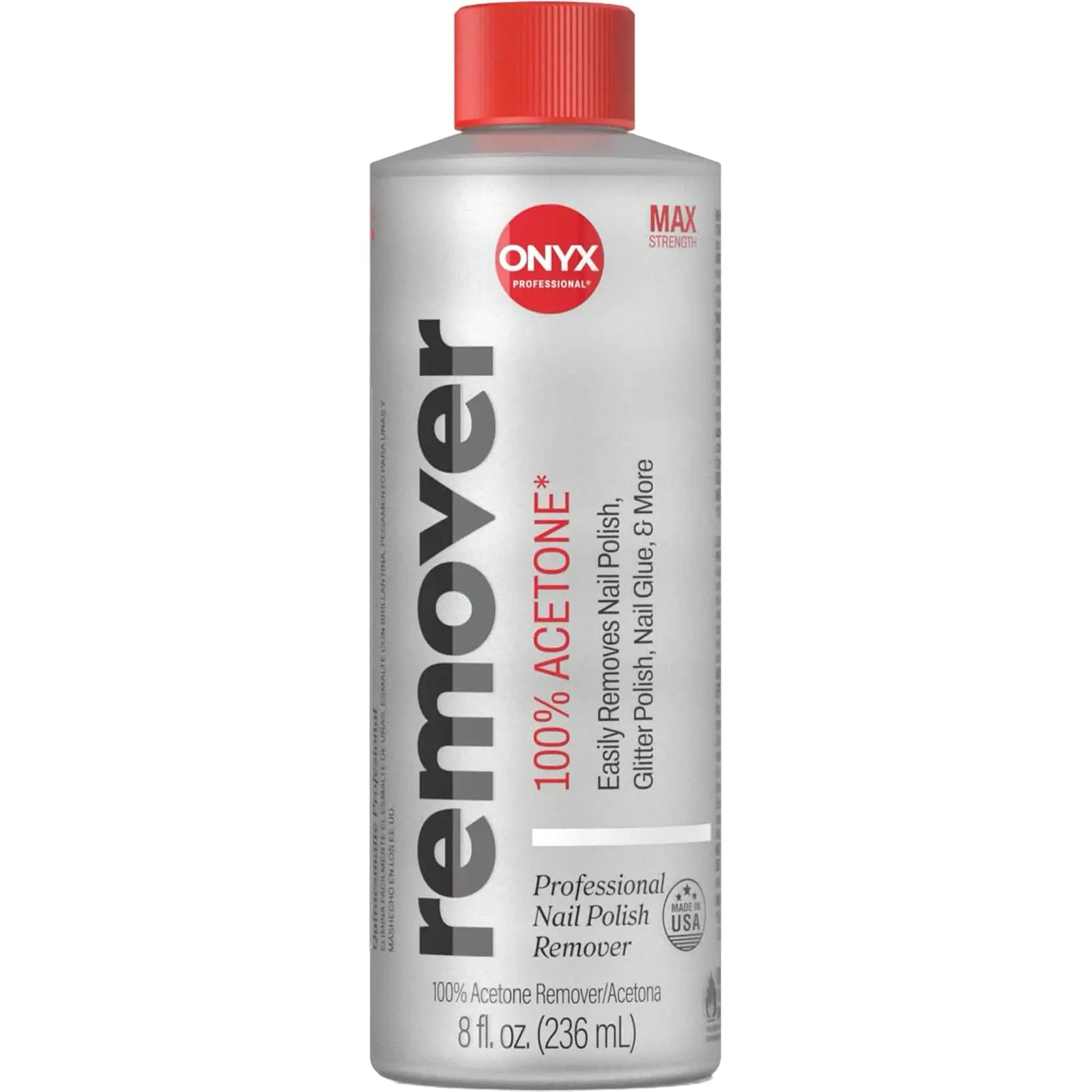 Onyx Professional 100% Pure Acetone Nail Polish Remover Kit with 7 inch Nail File, 8 fl oz - Made in USA, Maximum-Strength Gel Polish Remover, Artificial & Glitter Nail Polish