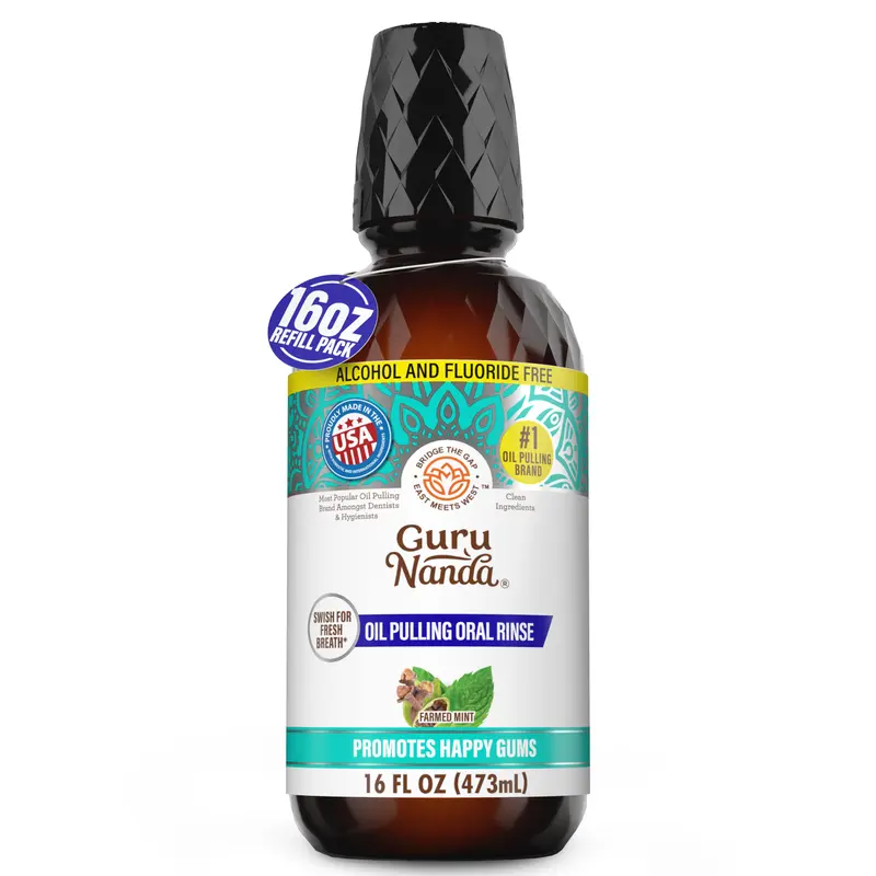 16oz Refill Bottle - GuruNanda Cocomint Pulling Oil with 7 Essential Oils & Vitamins D, E & K2