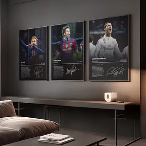 R0naldo, Messii, Neym@r Set Of 3 Posters: Football Prints For Boys Room,Soccer Art Print Poster, Uni Dorm Room Wall Art, Dark Sports Posters No Frame